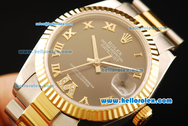 Rolex Datejust Automatic Movement ETA Coating Case with Chocolate Dial and Gold Bezel-Two Tone Strap - Click Image to Close
